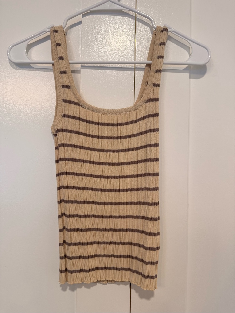 Petal & Pup Beige Ribbed Tank with Brown Stripes